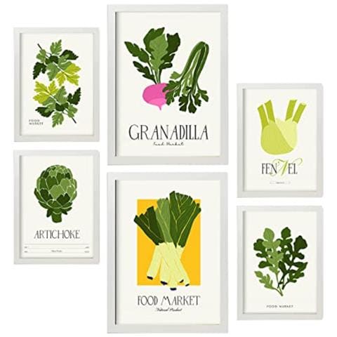 Set Di 6 Stampe Cibo E Nutrizione Verdure Verdi Natura E Stampe Botaniche Per L'interior Design A3 & A4 Cornice Bianca - Foto 1