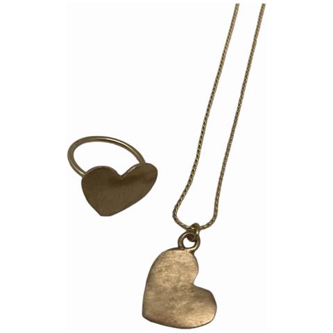 Ciondolo A Cuore E Anello In Ottone E Zama Placcato Oro, 40 Cm, Misura T-15 - Foto 2