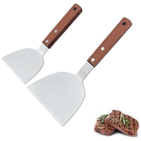 Spatola Per Hamburger In Acciaio Inossidabile Con Manico In Legno - Ideale Per Piastra E Barbecue  S - Foto 2
