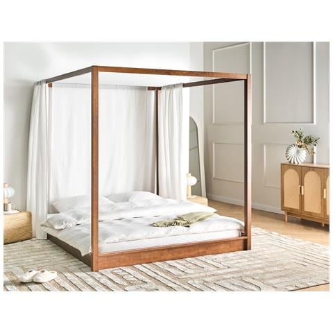 Letto A Baldacchino Legno Herliere 180 X 200 Cm Marrone Scuro - Foto 1