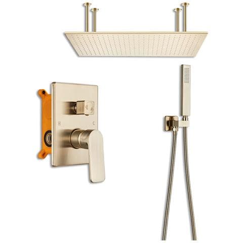 Set miscelatore doccia, Blackswan, tipo M200, modello oro opaco, montaggio a soffitto, 2 vie, soffione doccia LED con 2 modalità, misura 80 cm - Foto 1
