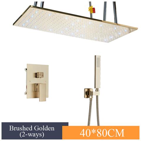 Set miscelatore doccia, Blackswan, tipo M200, modello oro opaco, montaggio a soffitto, 2 vie, soffione doccia LED con 2 modalità, misura 80 cm - Foto 4