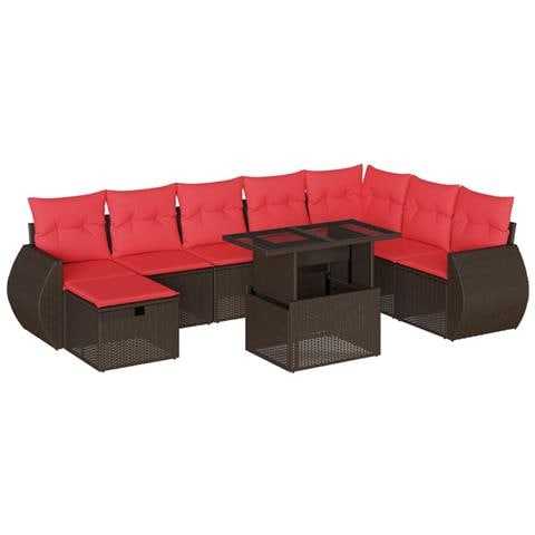 Set Divani da Giardino 9 pz con Cuscini Marrone in Polyrattan - Foto 1