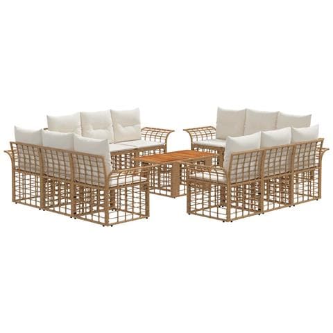 Set Divano da Giardino 13 pz Naturale e Bianco Crema polyrattan - Foto 1