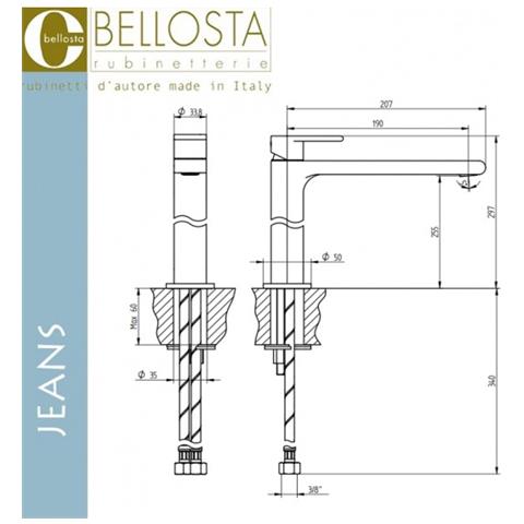 Miscelatore Alto Per Lavabo Bellosta Serie Jeans Art.4805 1 - Bocca Normale Cromo A Magazzino - Foto 2