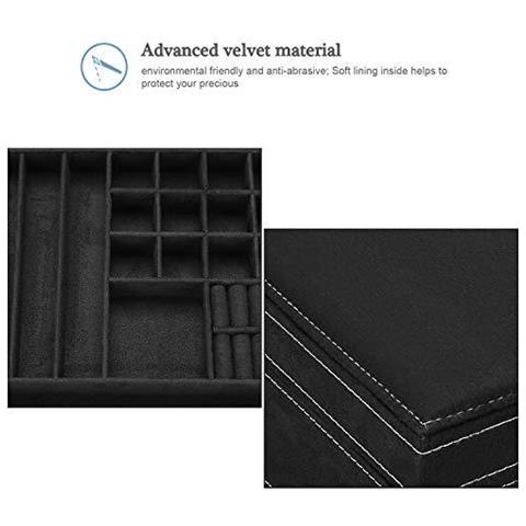 Jewellery Box Organizzatore Per La Collana Orecchini Bracciali Anelli Double Layer Impilabile Rimozione Vassoio Storage Case Monili Del Velluto Con La Collana Ganci Rimovibile Vano Per Le Donne-black - Foto 2