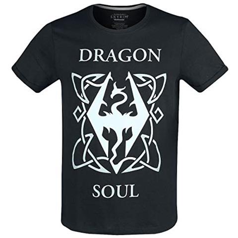 V - Skyrim - Dragon Soul Uomo T-shirt Nero M 100% Cotone Regular - Foto 1