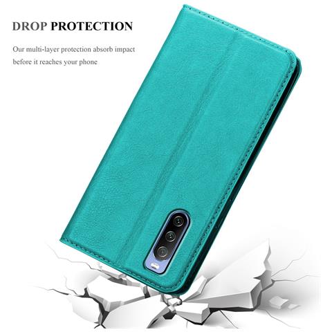 Custodia Compatibile Con Sony Xperia 10 Iii In Turchese Petrolio - Coperchio Protettiva Con Chiusura Magnetica, Funzione Stand E Tasca Per Le Carte - Foto 8