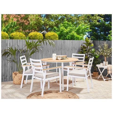 Set Di 4 Sedie Da Giardino Bianche Con Cuscini Beige Cavoli - Foto 1