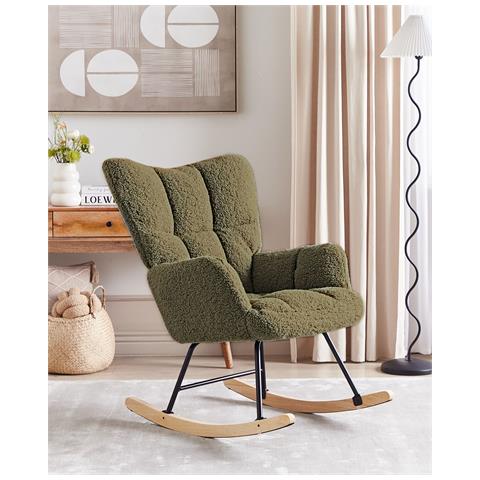Sedia A Dondolo Bouclè Verde Scuro Oulu - Foto 1