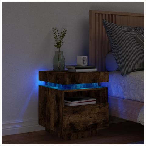 Comodino Con Luci Led Rovere Fumo 40x39x48,5 Cm - Foto 1