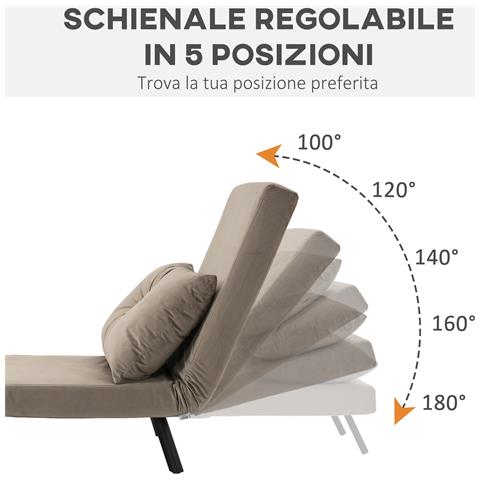 Poltrona Letto Imbottita 3 In 1 Con Schienale Reclinabile In 5 Posizioni E Cuscino, 63x73x81 Cm, Grigio - Foto 6