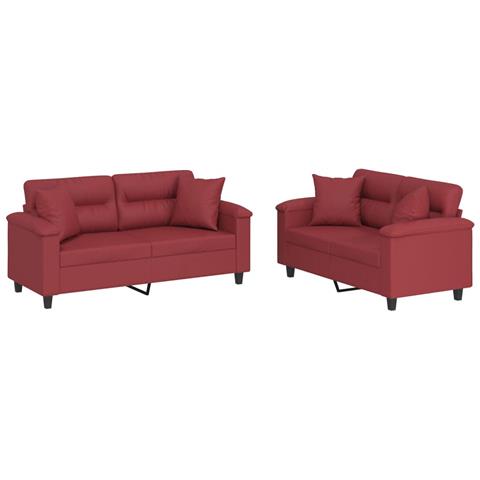 Set Di Divani 2 Pz Con Cuscini Rosso Vino In Similpelle - Foto 2