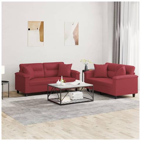 Set Di Divani 2 Pz Con Cuscini Rosso Vino In Similpelle - Foto 1