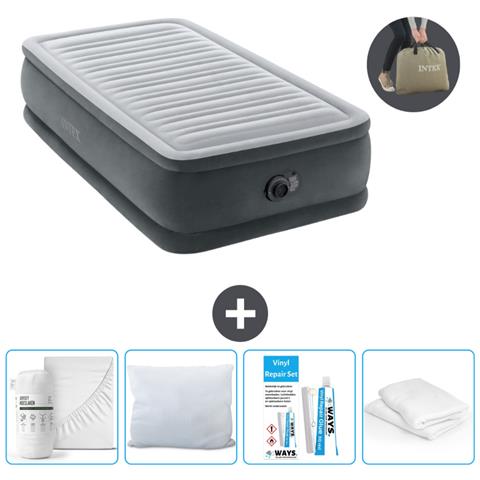 Set Materassino Gonfiabile - 191x99x46 Cm - Lichtgrijs - Include Accessori Coordinati - Foto 1