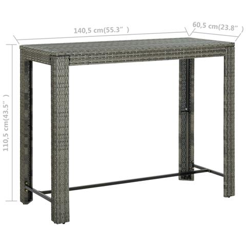 Tavolo Bar Da Giardino Grigio 140,5x60,5x110,5 Cm In Polyrattan - Foto 6