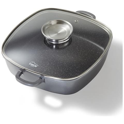 Padella Quadrata In Alluminio Pressofuso Con Rivestimento Antiaderente, Coperchio Salva Aroma In Vetro E 2 Presine Termoisolanti, Anche Per Induzione, 28 X 28 Cm - Foto 1