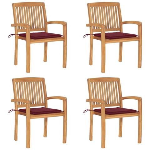 Sedie Da Giardino Impilabili 4 Pz Con Cuscini Massello Di Teak - Foto 2