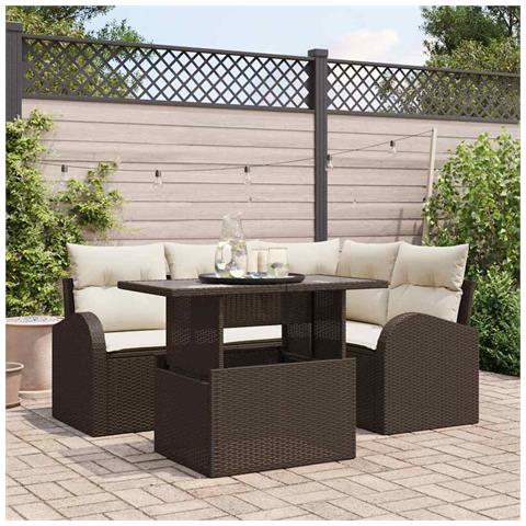 Set Divano da Giardino da 5 Pezzi con Cuscini Marrone in Polyrattan - Foto 2
