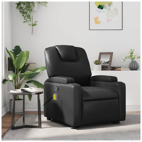 Poltrona Massaggiante Reclinabile Nera in Similpelle - Foto 2