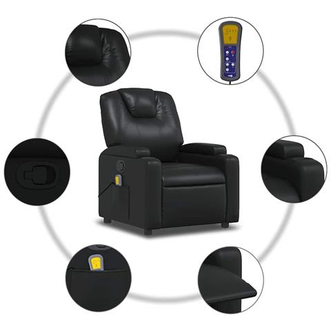 Poltrona Massaggiante Reclinabile Nera in Similpelle - Foto 9