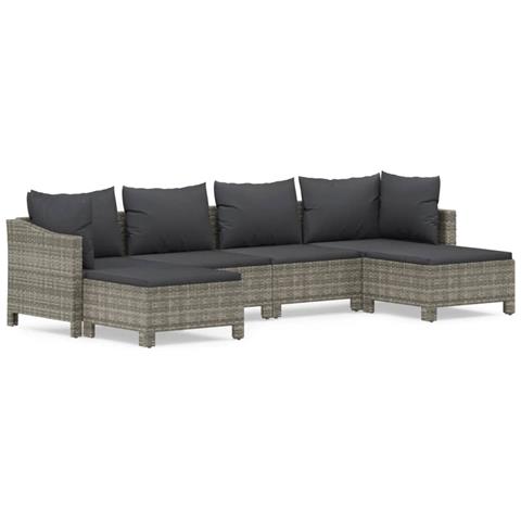 Set Divani da Giardino 6 pz con Cuscini in Polyrattan Grigio - Foto 1