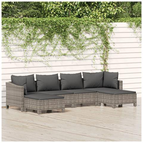 Set Divani da Giardino 6 pz con Cuscini in Polyrattan Grigio - Foto 2