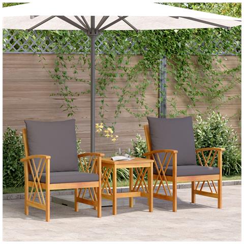 Set da giardino in 3 pezzi con cuscini in legno massello di acacia - Foto 2