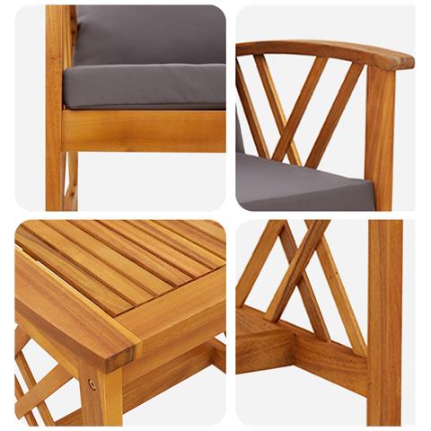 Set da giardino in 3 pezzi con cuscini in legno massello di acacia - Foto 9