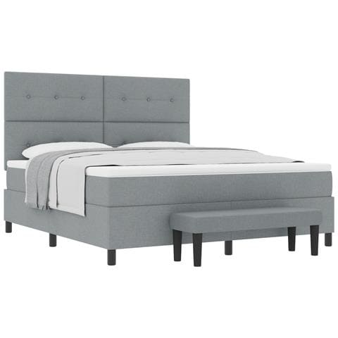 Letto con Box Spring con Materasso & Panchina Grigio Chiaro 180x200 cm Tessuto - Foto 1
