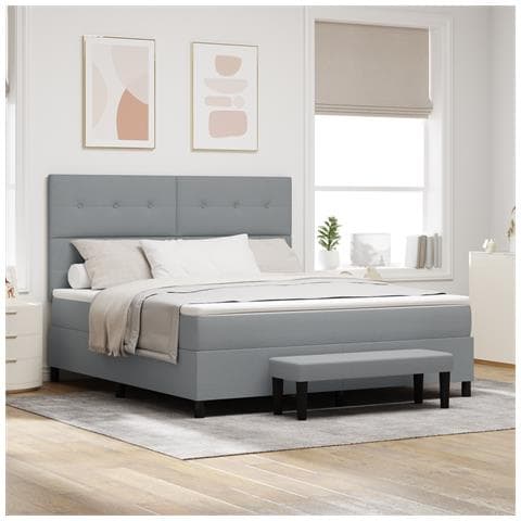 Letto con Box Spring con Materasso & Panchina Grigio Chiaro 180x200 cm Tessuto - Foto 2