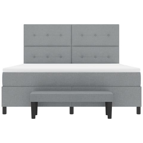 Letto con Box Spring con Materasso & Panchina Grigio Chiaro 180x200 cm Tessuto - Foto 9