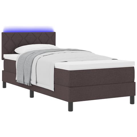 Letto con rete a molle e materasso & LED marrone scuro 90x200 cm in tessuto - Foto 1