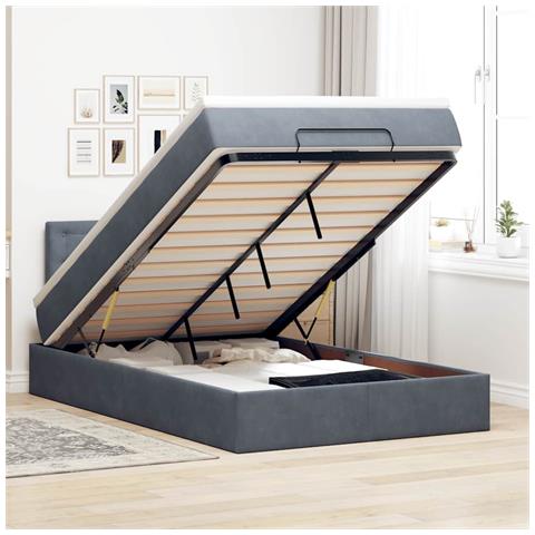 Pouf Letto con Materasso e LED Grigio Scuro 120x190cm Velluto - Foto 2