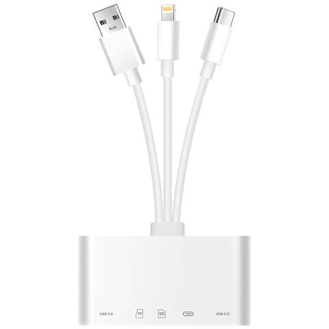 Hub 3 In 1 Lettore Schede Sd / Usb / Usb-c / Lightning, Bianco - Foto 2