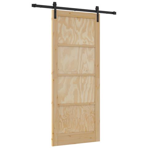Porta Scorrevole  con Set di Ferramenta 86x211 cm Legno Massello Pino, Porta Interna  'ORKDAL'86x211x4 cm Legno Massello Pino - Foto 1