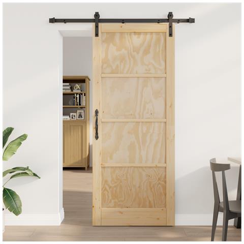 Porta Scorrevole  con Set di Ferramenta 86x211 cm Legno Massello Pino, Porta Interna  'ORKDAL'86x211x4 cm Legno Massello Pino - Foto 2
