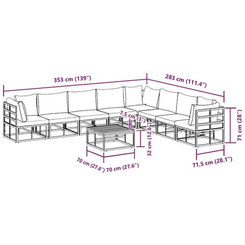 Set Divano da Giardino con cuscino 9 pcs Nero Alluminio - Foto 9