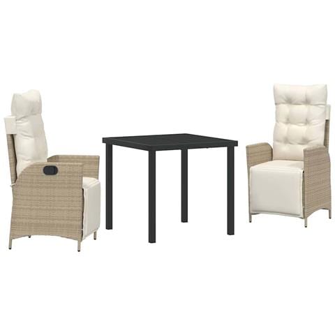 Set da Pranzo per Giardino 3 pcs Beige Poly Rattan - Foto 1