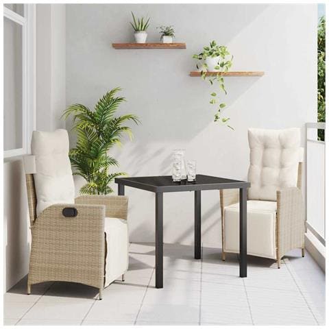 Set da Pranzo per Giardino 3 pcs Beige Poly Rattan - Foto 2