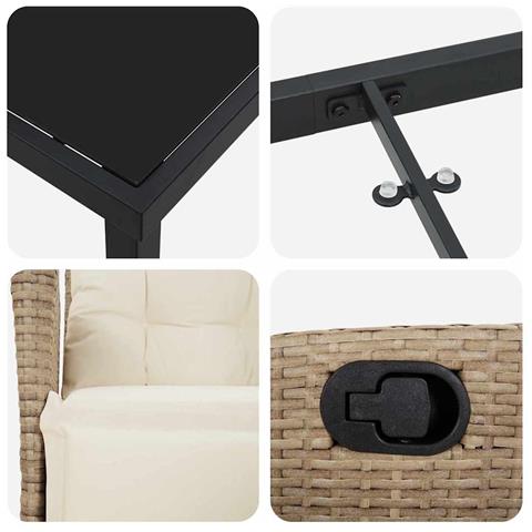 Set da Pranzo per Giardino 3 pcs Beige Poly Rattan - Foto 9