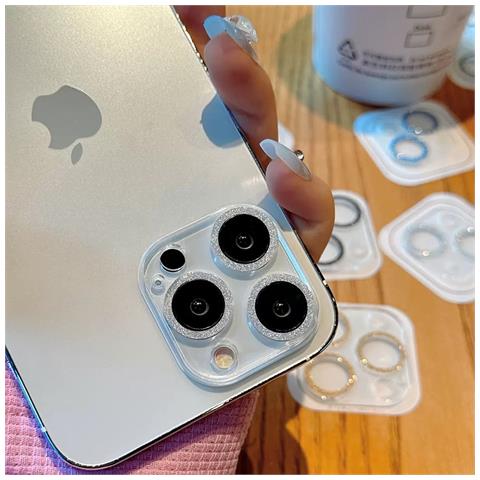 Protezione Obiettivo Fotocamera Integrata Con Glitter (argento) Compatibile Con Iphone 17 Pro Max - 2 Pezzi - Foto 2