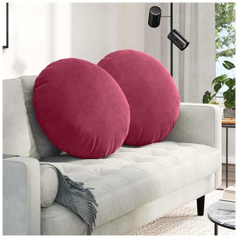 Cuscini per Seduta 2 pcs Rosso Vino Ø 40 x 13 cm Velluto - Foto 2
