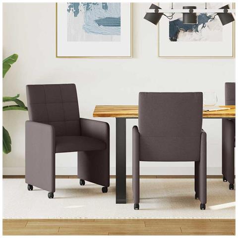 Sedie da Pranzo con Ruote 2 pcs Marrone scuro 58 x 65 x 94 cm - Foto 2