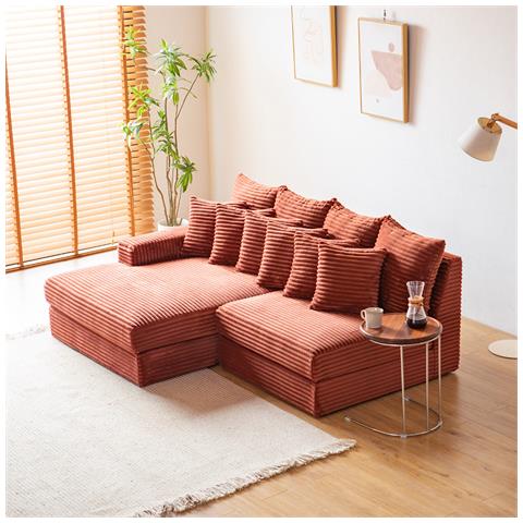 Cardiff Divano Angolare Profondo A 2/3 Posti In Velluto A Coste In Terracotta - Foto 1