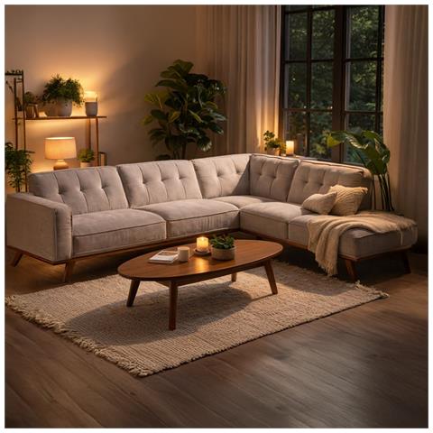 York Divano Angolare In Tessuto Grigio A 5/6 Posti - Foto 6