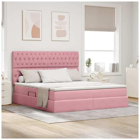 Letto con contenitore e materasso Rosa 180 x 200 cm Velluto - Foto 2