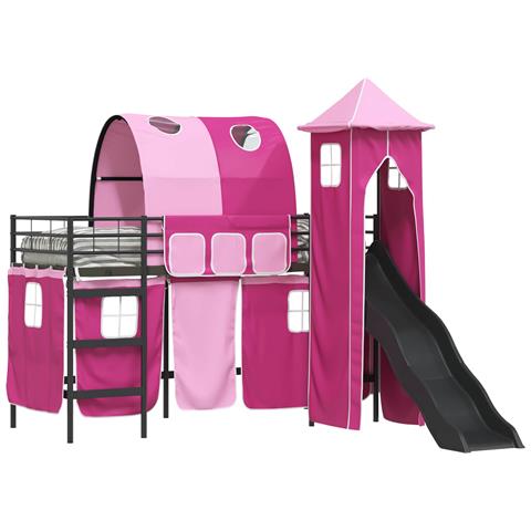Struttura del letto loft per bambini Nero e rosa 99,5 x 190 cm - Foto 1