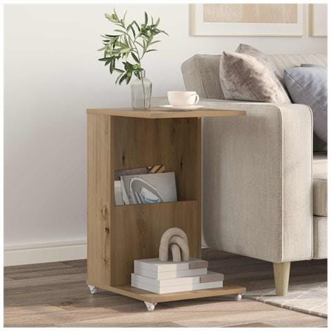 Tavolo laterale con ruota Rovere artigianale 40 x 35 x 60 cm - Foto 2