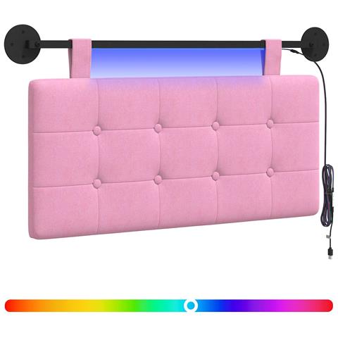 Testiera sospesa Con luce LED Rosa Tessuto - Foto 1